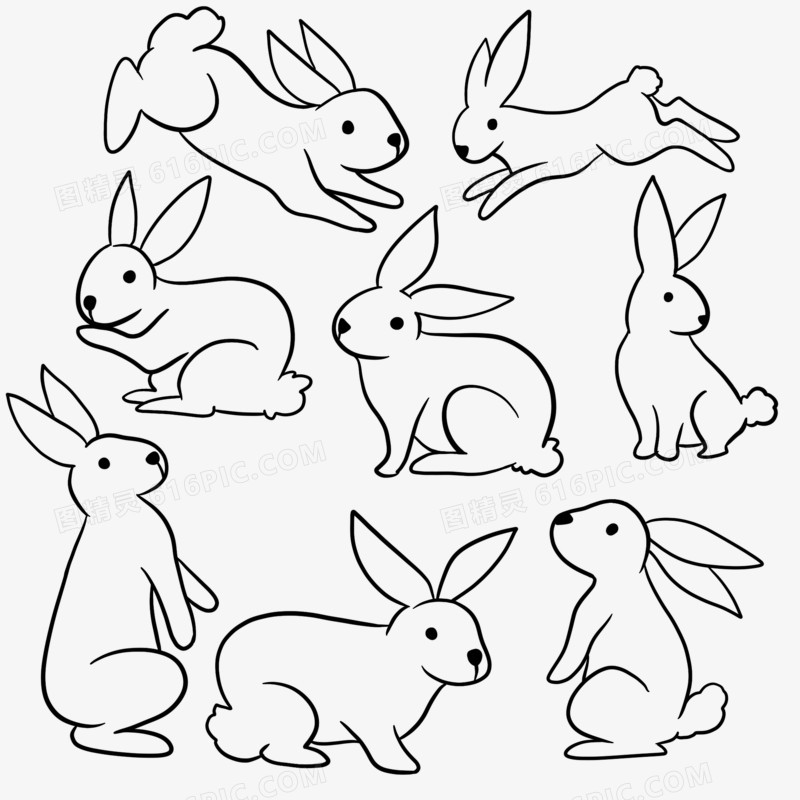 手绘线描卡通兔子素材