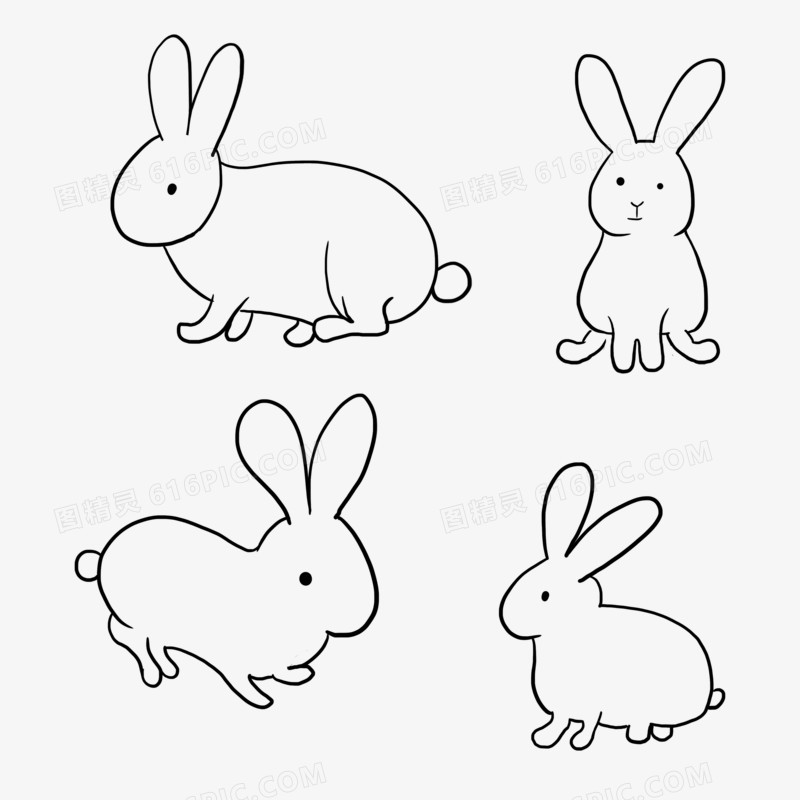 一组线描兔子免抠素材
