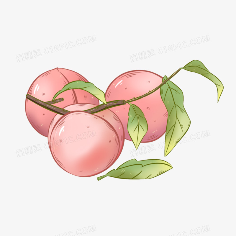 一组卡通水彩风水果合集之桃子免抠元素