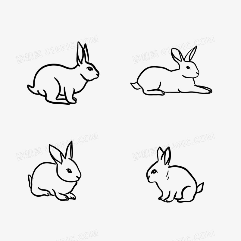 一组简约兔子线描元素