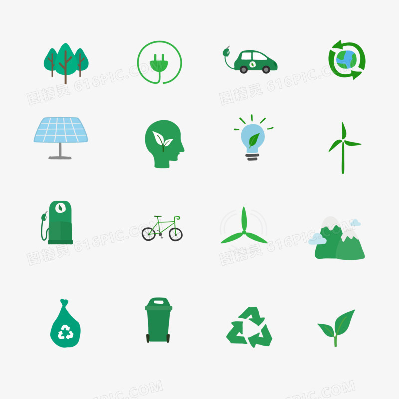 一组绿色矢量环保图标合集素材