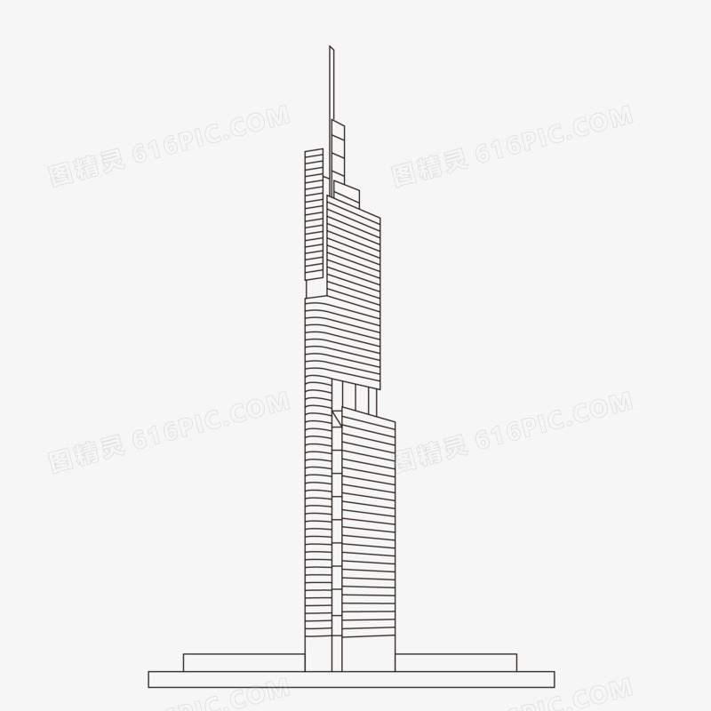 手绘黑色香港地标中银大厦线描建筑素材