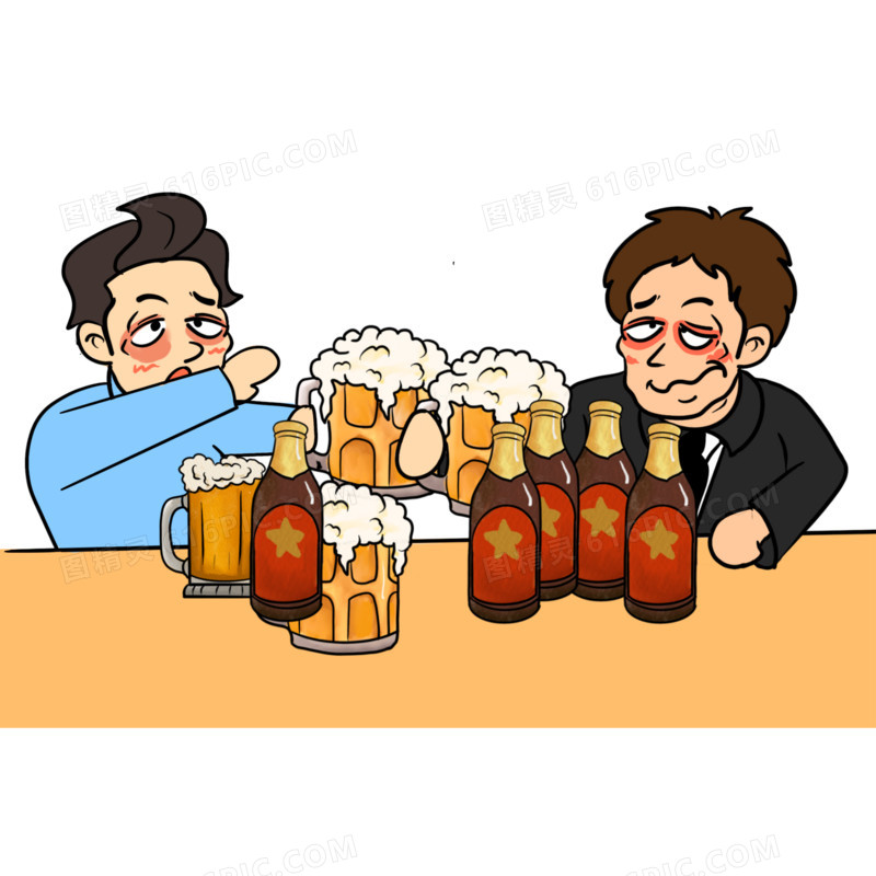 卡通男子喝啤酒插画场景素材