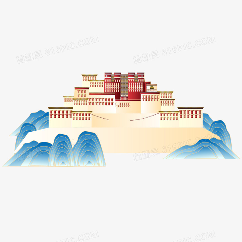 手绘西藏地标建筑布达拉宫素材