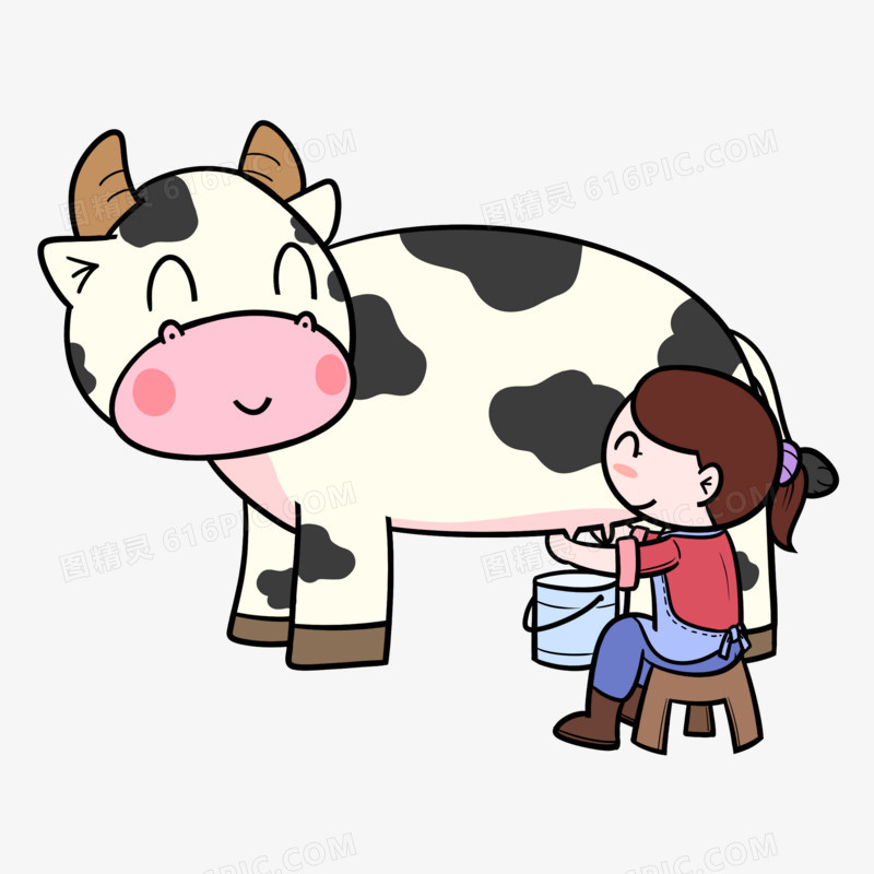 卡通挤奶工挤牛奶元素