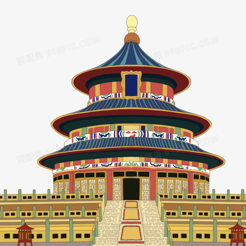 手绘中国物质文化遗产天坛元素