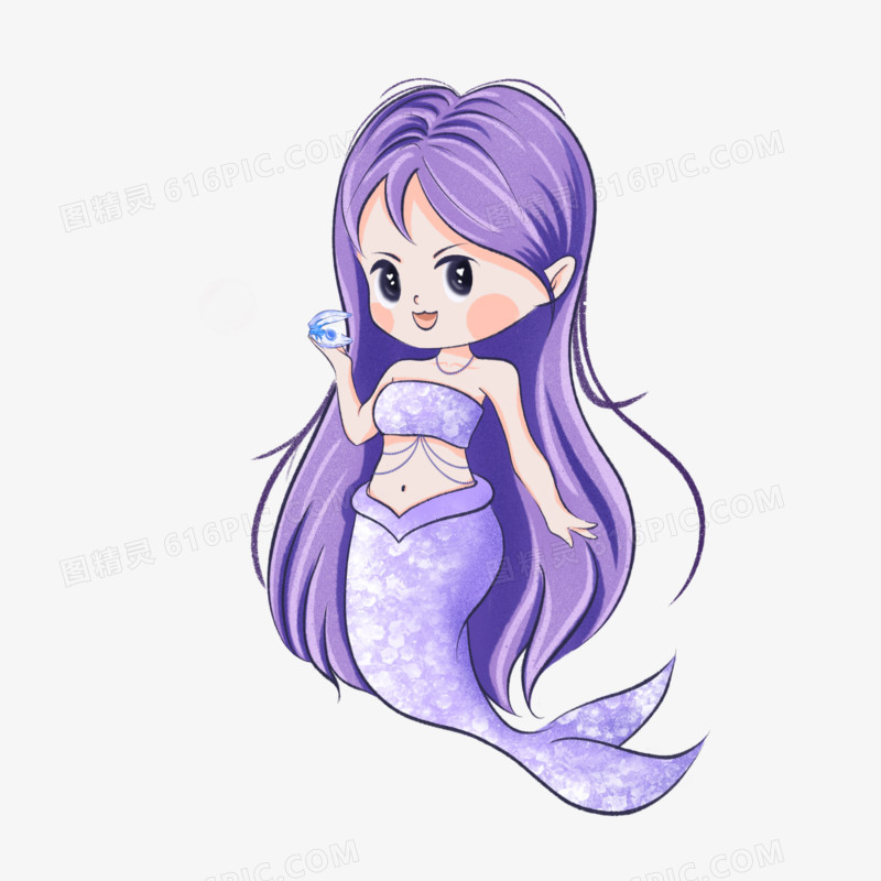 手绘梦幻紫色可爱美人鱼素材