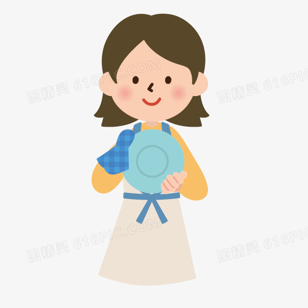卡通小人矢量图手绘素材 洗餐具的女人