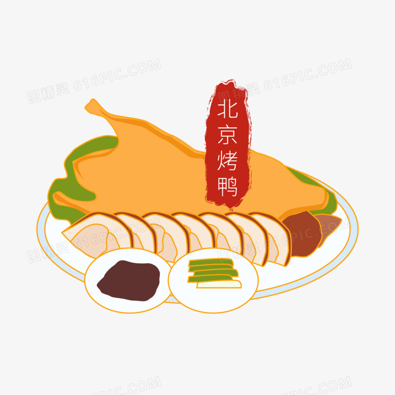 一组矢量国潮中华传统食物合集之北京烤鸭素材