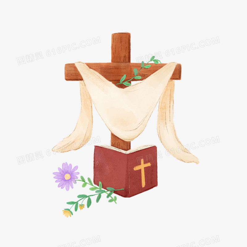 一组卡通手绘插画风基督教套图之十字架元素