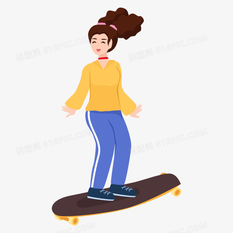 卡通矢量玩滑板运动的女孩素材