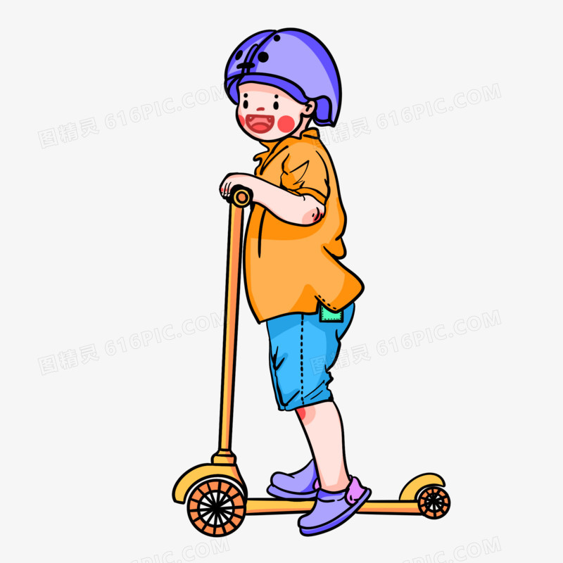 卡通玩滑板车的小男孩素材