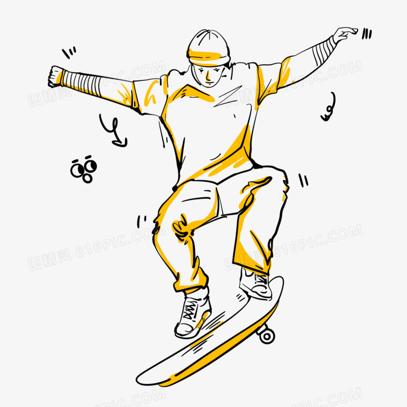卡通线稿成人男孩玩滑板素材