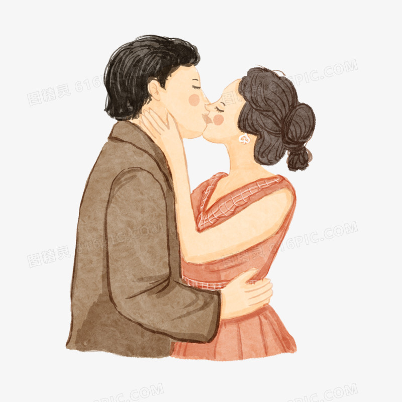 卡通手绘接吻的伴侣免抠元素