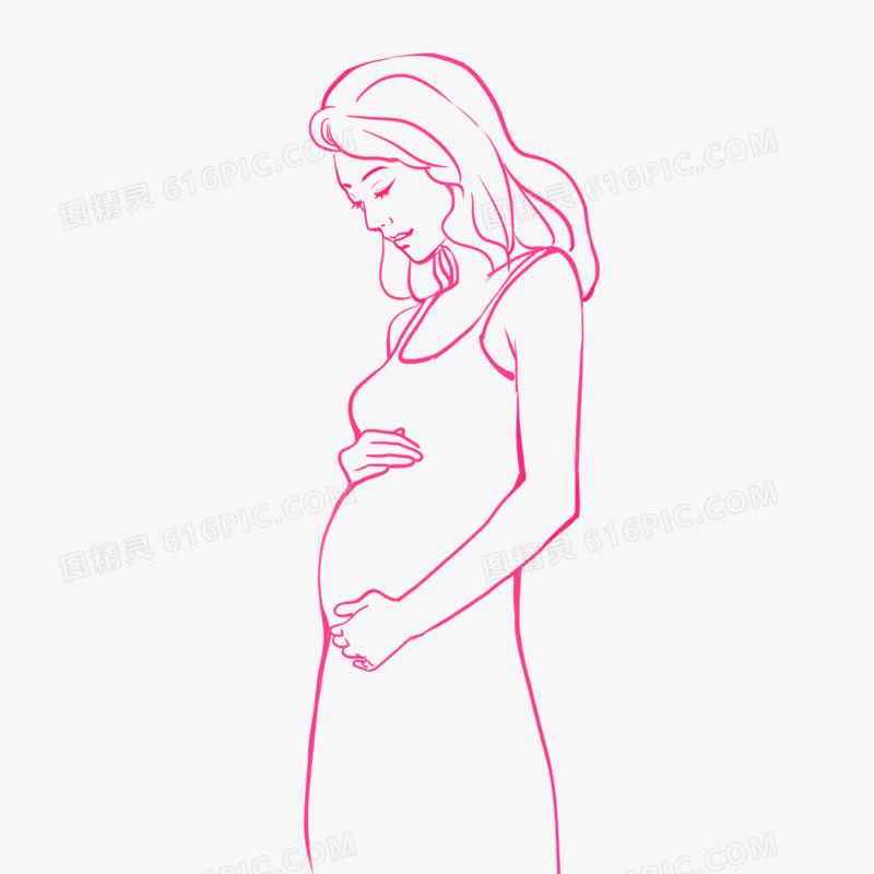手绘线稿女性怀孕插画元素