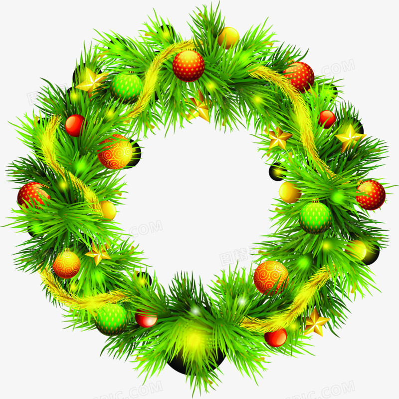 手绘绿色植物圣诞装饰花环