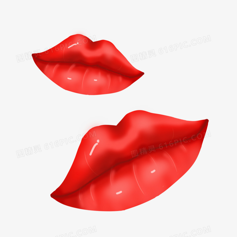 接吻大红唇唇印装饰元素
