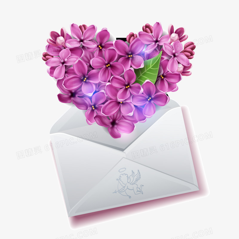 心形紫色丁香花信封