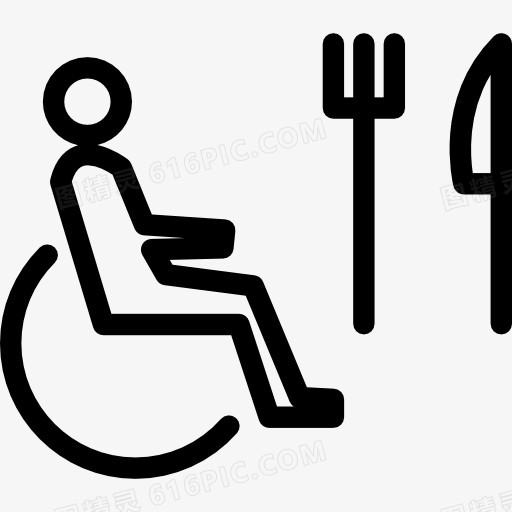 人坐在轮椅上的轮廓用刀叉吃图标