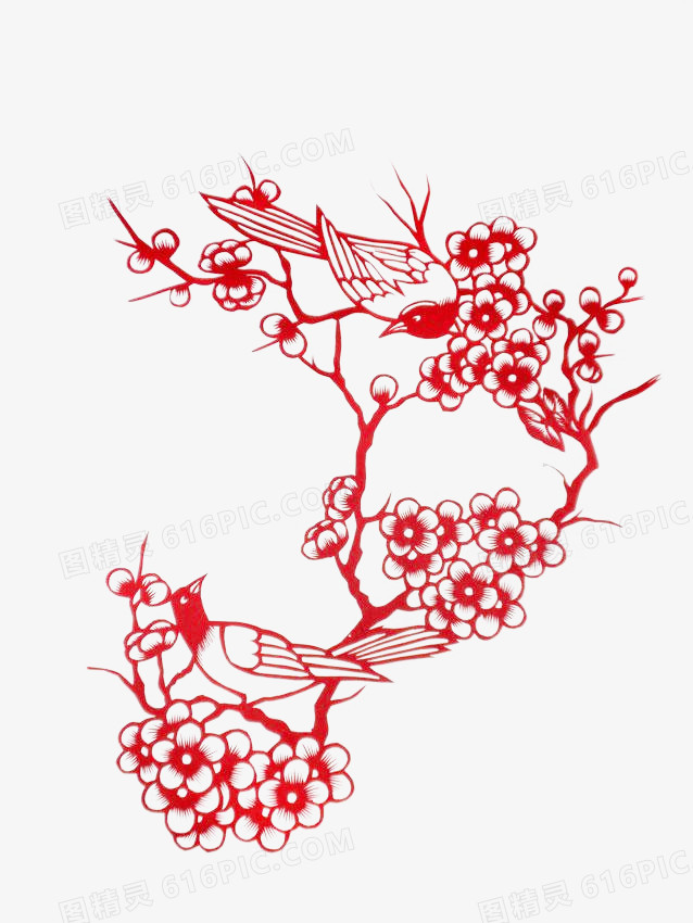 红色中国梅花剪纸窗花