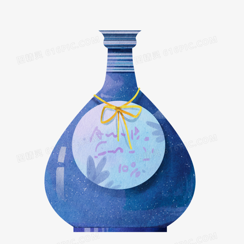 手绘水彩风蓝色星空瓶子元素