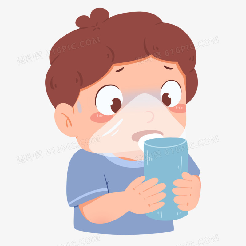 卡通手绘哮喘喷雾治疗呼吸人物形象元素