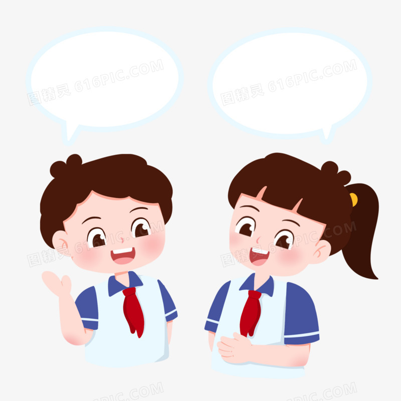 卡通手绘同学学生对话交谈场景元素