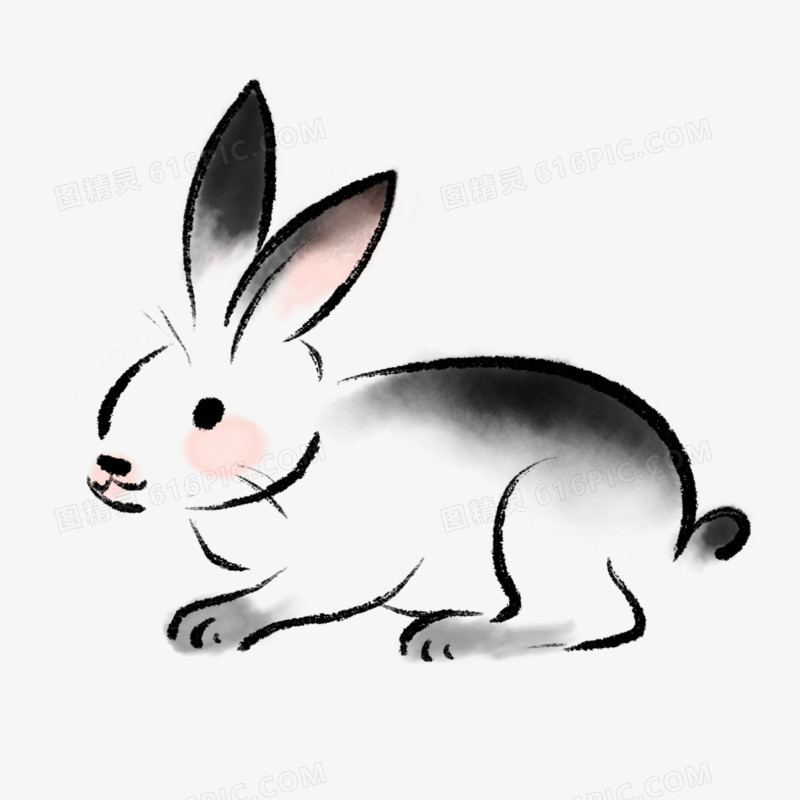 一组卡通水墨风十二生肖合集系列二之兔子免抠素材