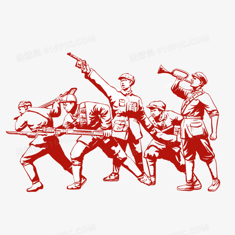 手绘剪纸风格历史红军人物剪影之作战部署元素