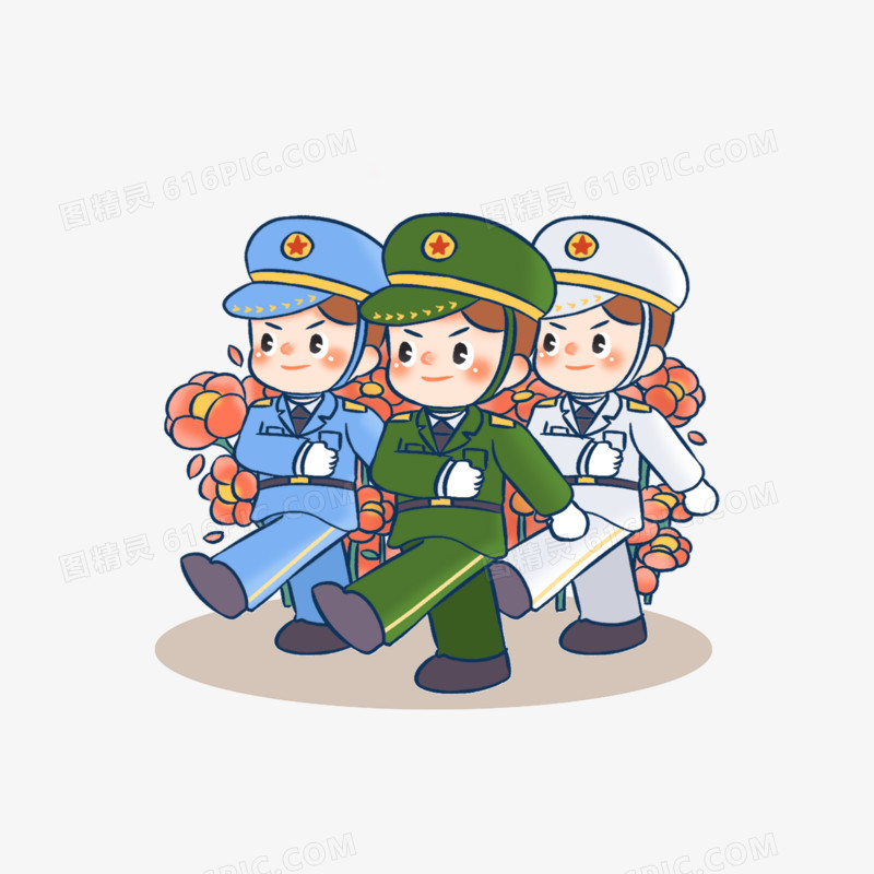 一组卡通q版歌颂党建建军合集套图之军人踢正步素材