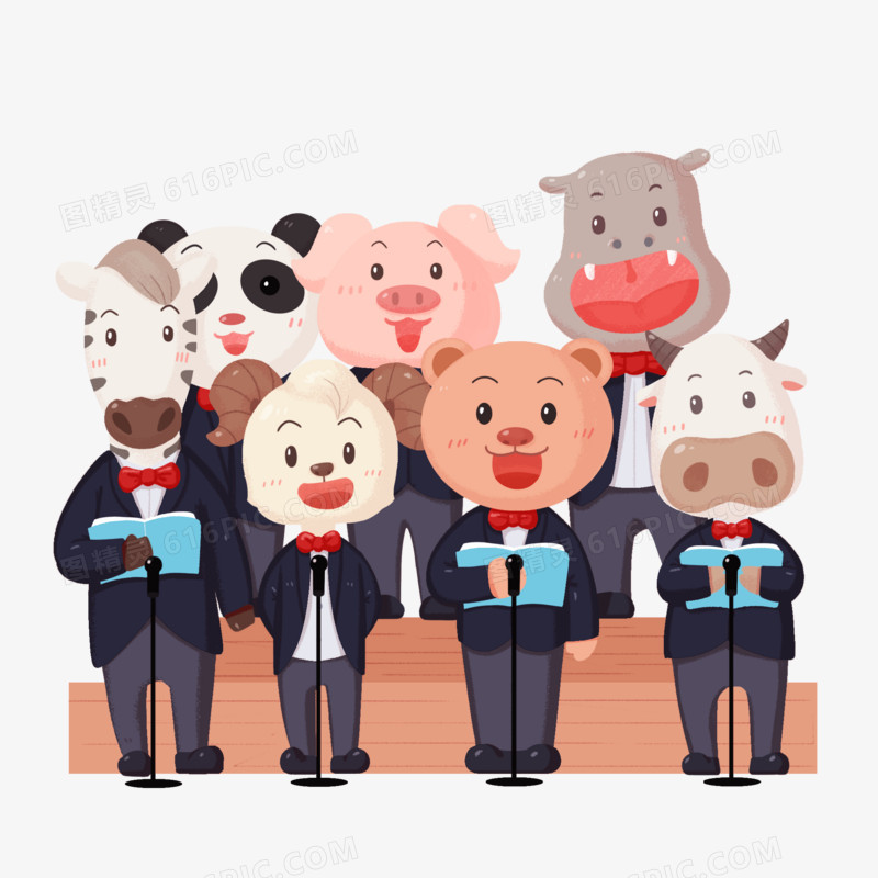 卡通可爱动物合唱团插画素材