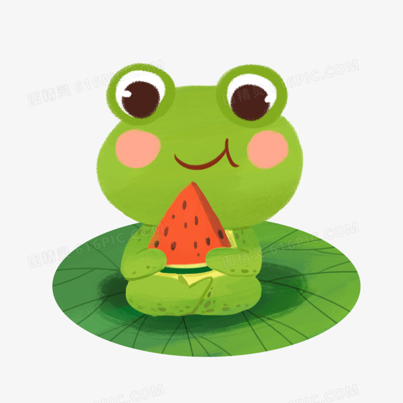 卡通拟人吃西瓜的小青蛙免抠元素