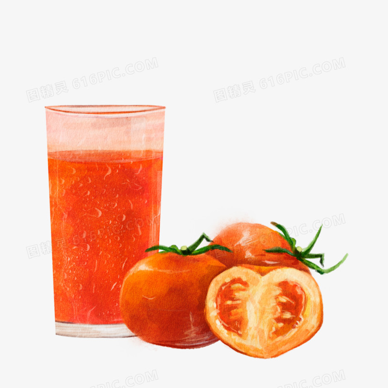 手绘水彩番茄和番茄汁元素