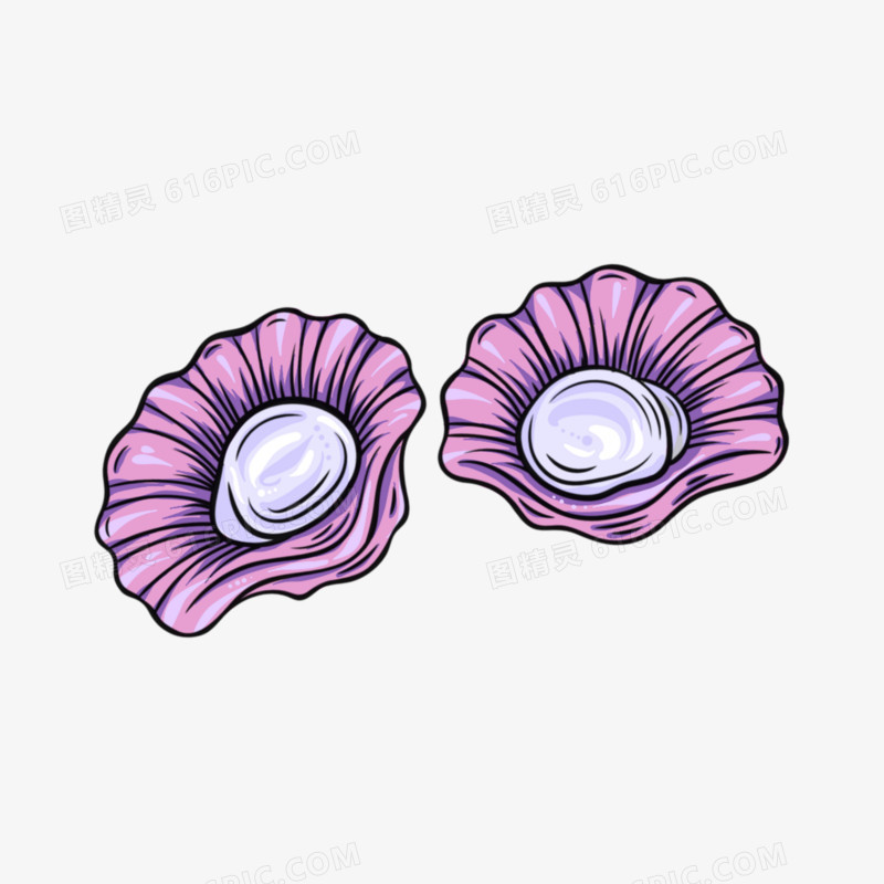 卡通线描风紫色贝壳免抠元素