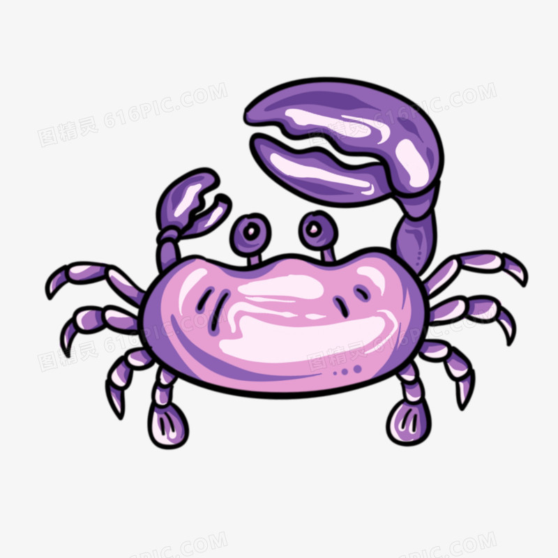 卡通线描风紫色螃蟹免抠元素