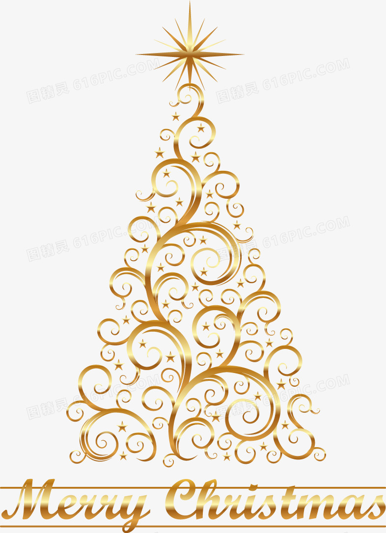 金色花边星星圣诞树