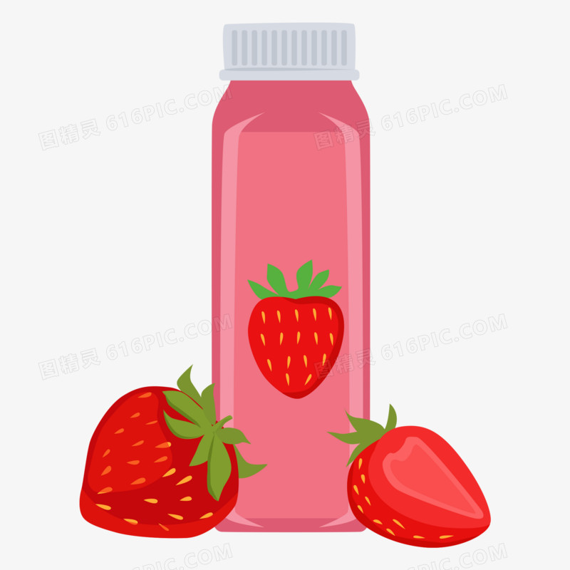 矢量扁片草莓水果新鲜果饮素材