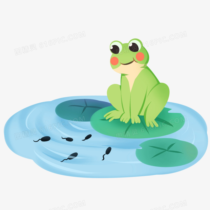手绘卡通小蝌蚪找青蛙妈妈免抠素材