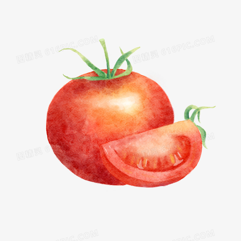 手绘小清新水彩西红柿元素