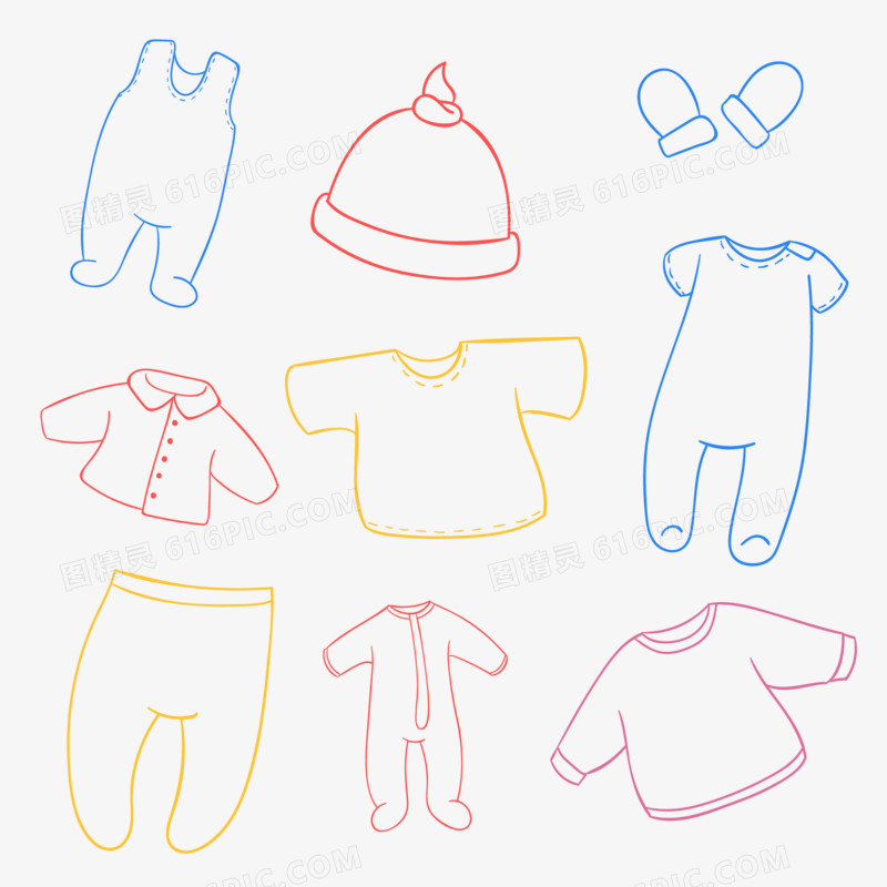 一组彩色线描婴幼儿相关装饰素材