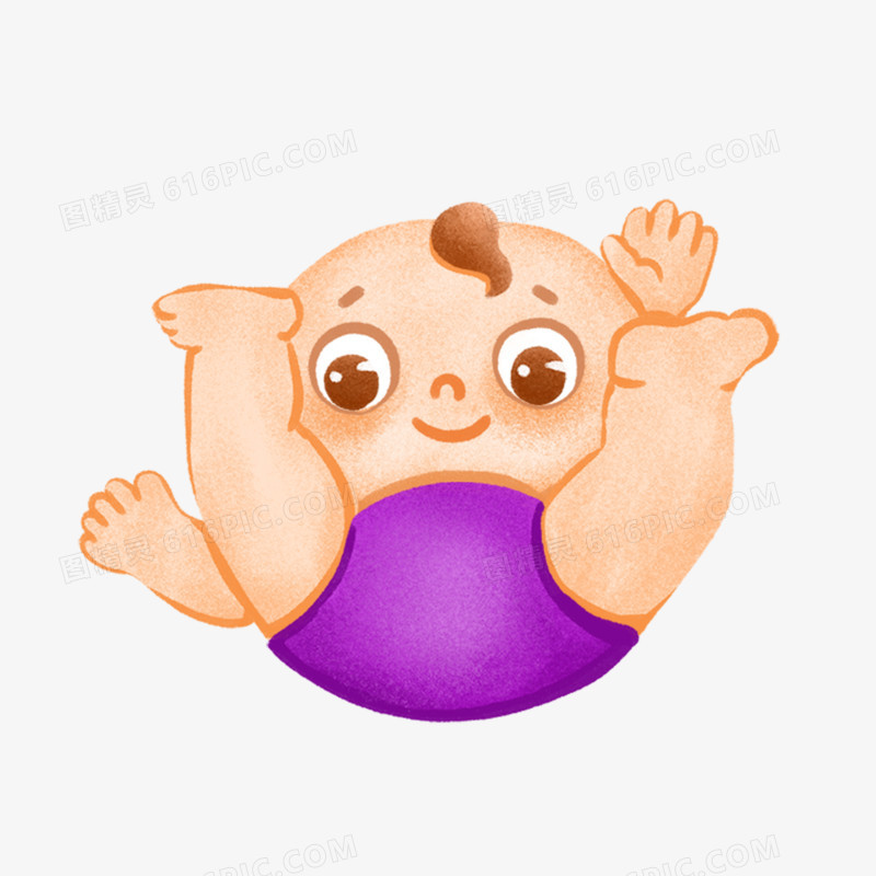 一组手绘插画风穿紫色婴儿服的宝宝套图元素