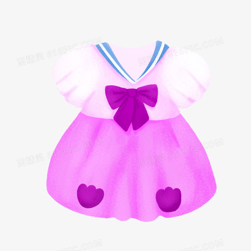 一组手绘插画风婴儿衣服套图之紫色裙子免抠元素