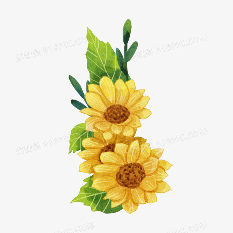 手绘免抠水彩黄色花卉元素