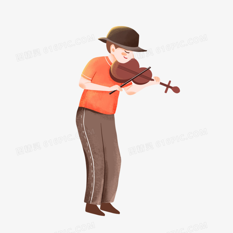 卡通手绘男生拉小提琴免抠元素