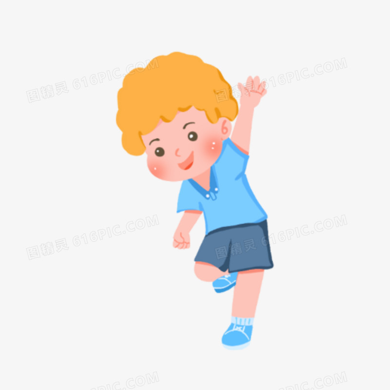 手绘卡通跳跃的黄发小男孩免抠元素