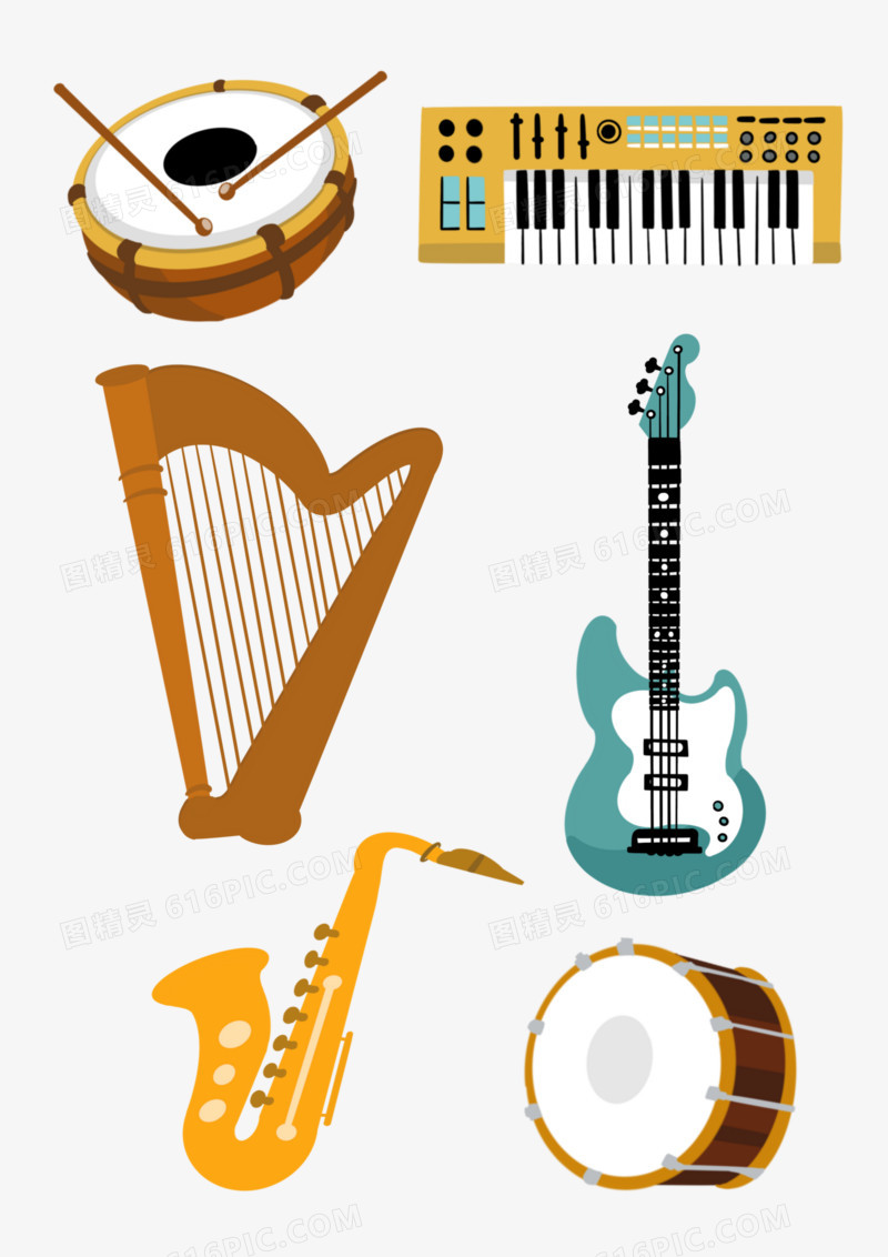 一组卡通扁平风西洋乐器套图元素