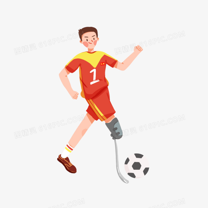 一组卡通手绘特奥会运动员形象人物插画之踢足球元素