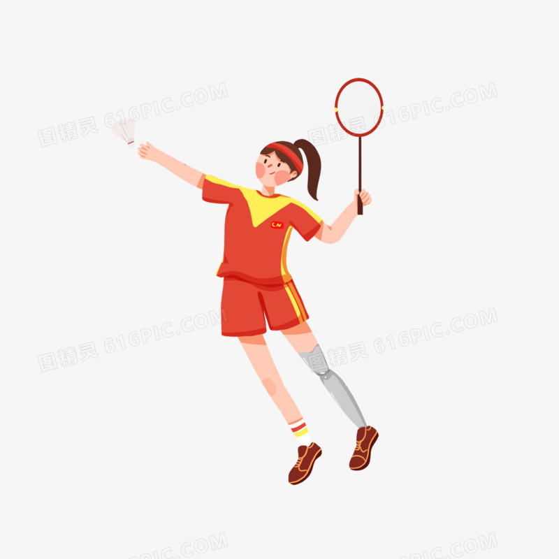 一组卡通手绘特奥会运动员形象人物插画之羽毛球元素