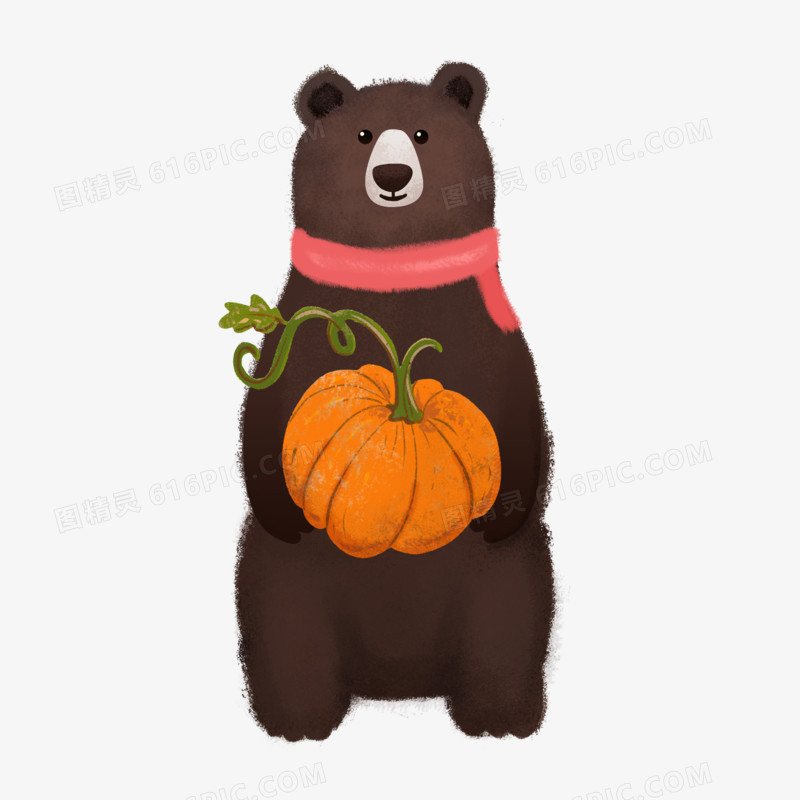 卡通可爱棕熊抱着南瓜苏词啊