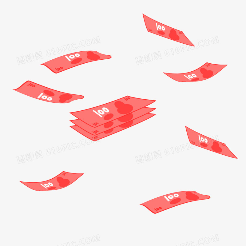 红色漂浮的纸币点缀元素